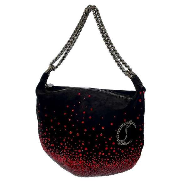 Christian Louboutin Chain Shoulder Bag Suede Rhinestone Bag Black - Picture 1 of 8